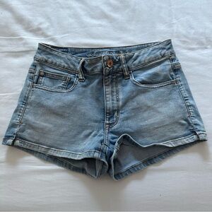 American Eagle Hi-Rise Shortie Blue Denim Shorts